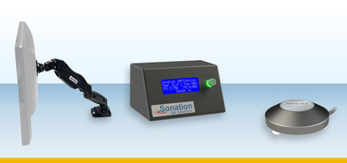 Accessories for Sonation laboratory furniture. A monitor holder, an external display for APPS systems and an oil leak sensor.