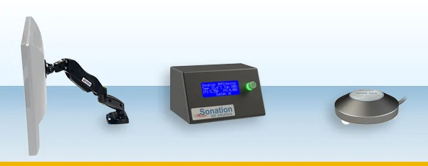 Zubehör für Sonation Labormöbel. Ein Monitorhalter, ein  Externes Display für APPS-Systeme und ein Öllecksensor