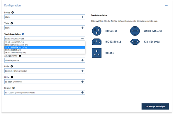 Example image of configuration options including expanded selection menu and infographic